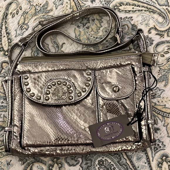 Sharif Original by Sharif Pewter Metallic Leather Crossbody Purse - Picture 2 of 10